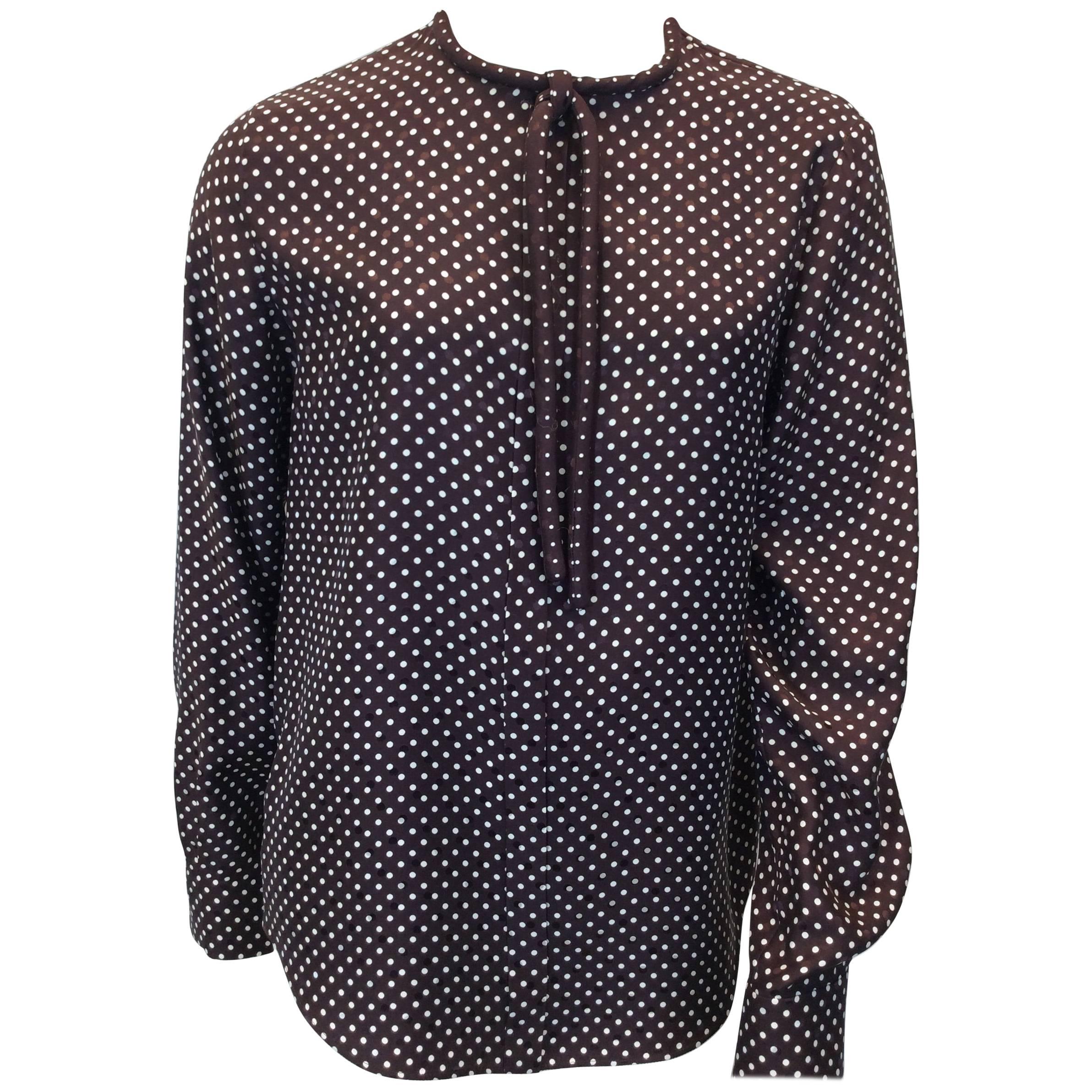 Chloe Brown Polka Dot Blouse with Neck Tie For Sale