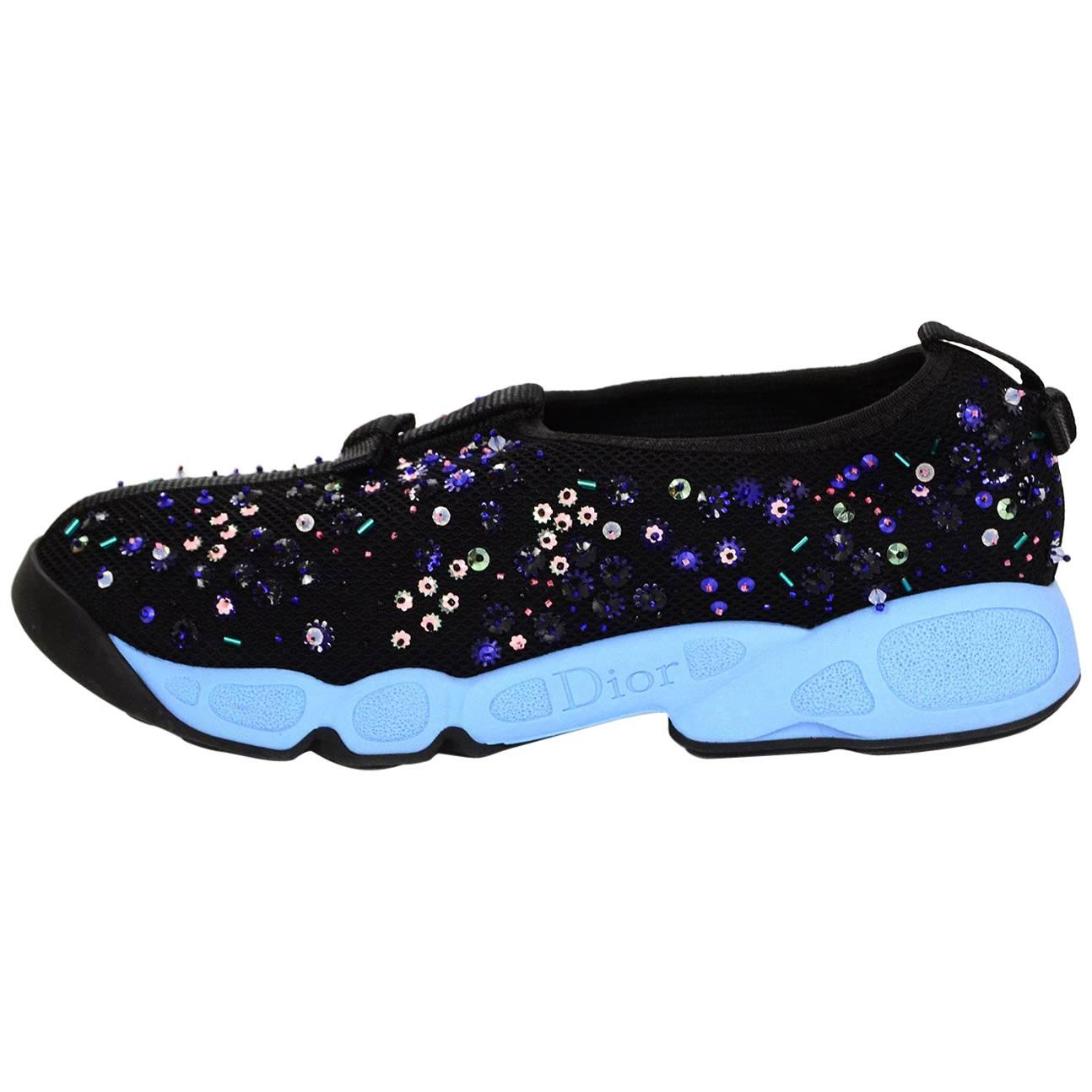 Christian Dior Black and Blue Beaded Fusion Sneakers Sz 38.5