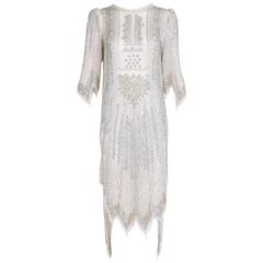 Vintage Zandra Rhodes Beaded & Sequined Evening Cocktail Dress w/Open Back