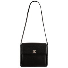 Chanel black caviar leather shoulder bag with silver hardware