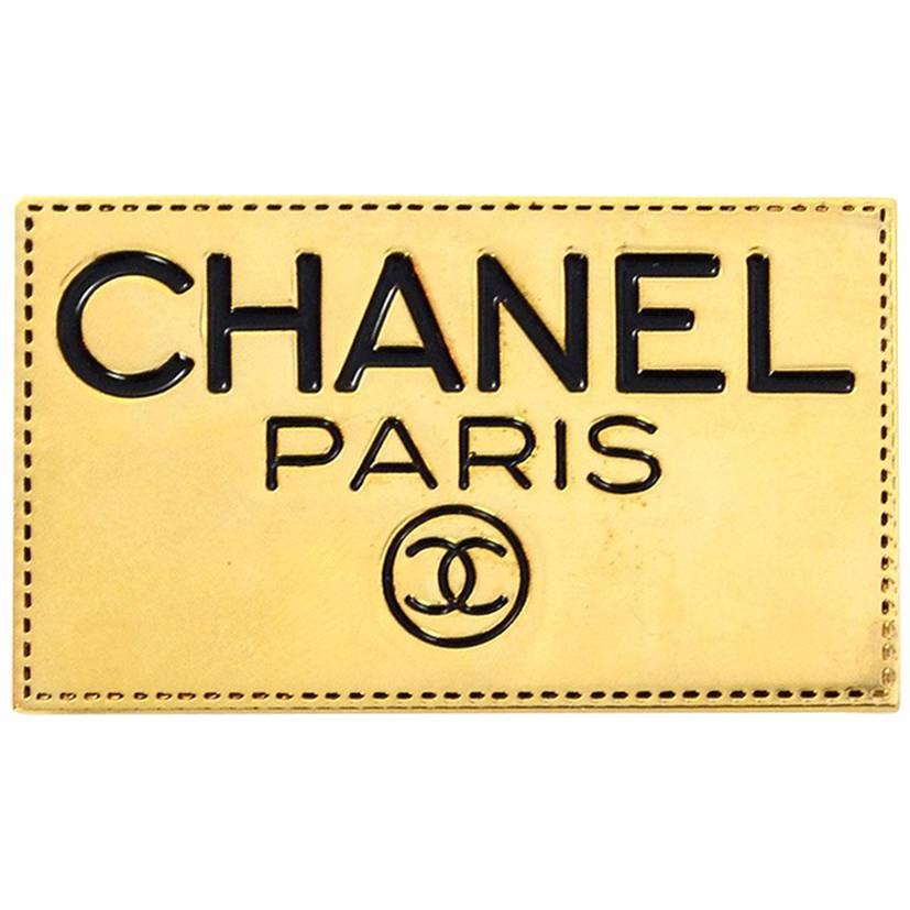 Chanel Vintage Goldtone Rectangular Plaque Brooch Pin