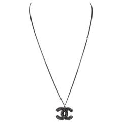 Chanel Gunmetal & Black Crystal CC Pendant Necklace