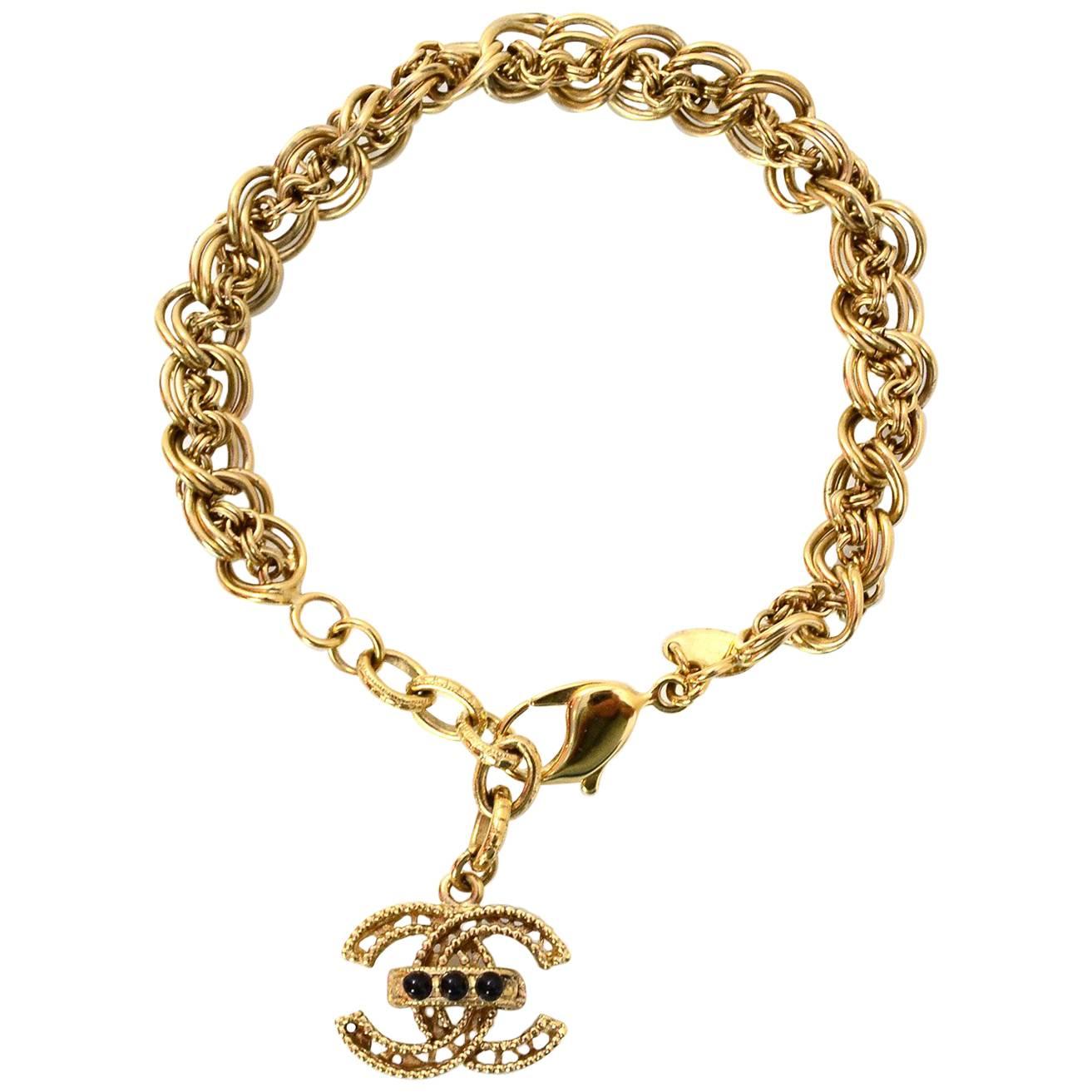 Chanel Goldtone Chain Link & CC Pendant Bracelet