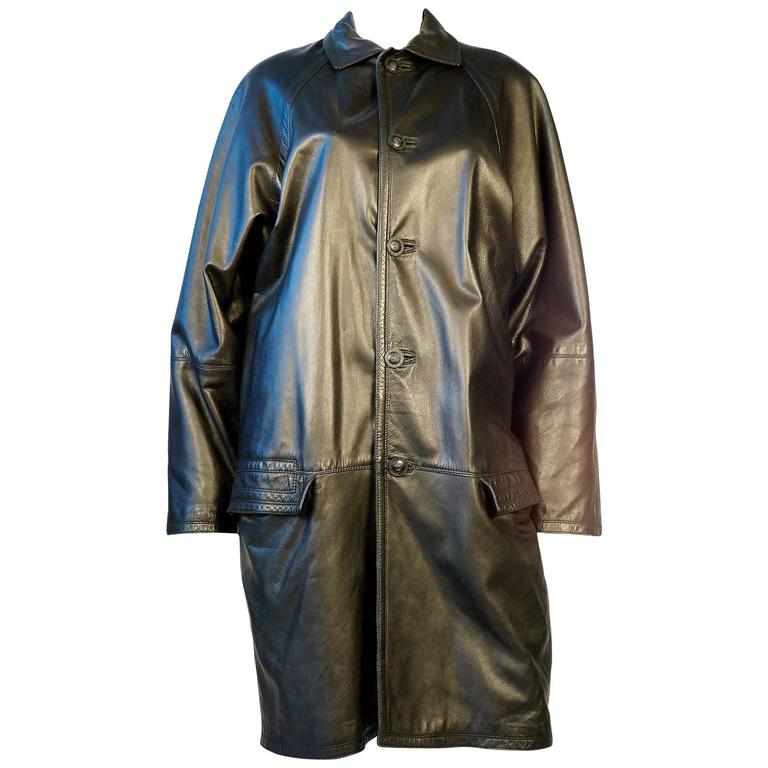 Gianni Versace Black Leather Car Coat For Sale at 1stdibs