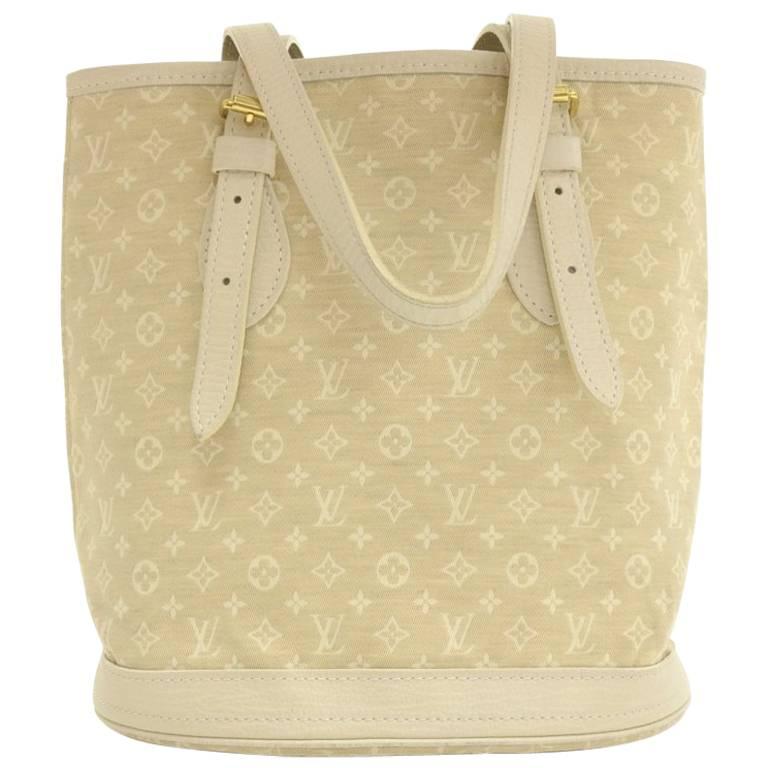 Louis Vuitton Bucket PM White Dune Mini Lin Monogram Canvas Shoulder Bag 