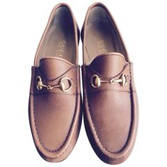 Gucci Tan Leather Women's Loafers with Gold Horsebit 1