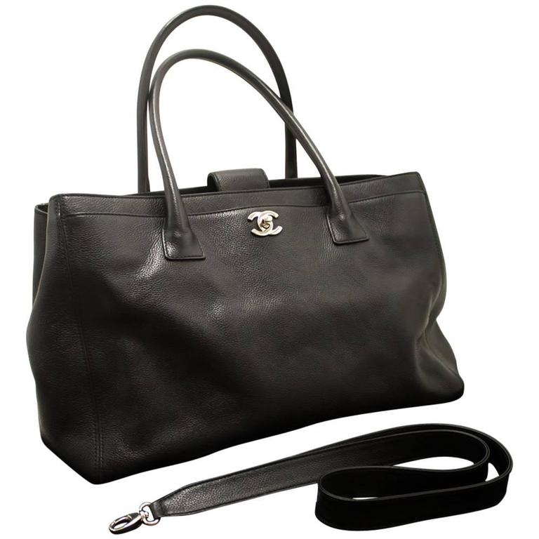 CHANEL Executive Tote Caviar Shoulder Bag Black Silver Handbag at 1stdibs