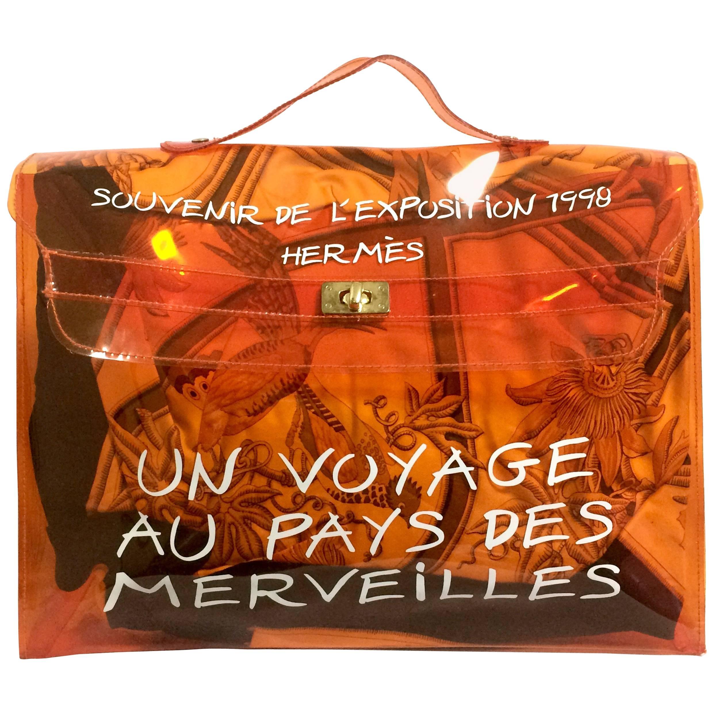 Vintage Hermes a rare transparent orange vinyl Kelly beach bag. Limited Edition.