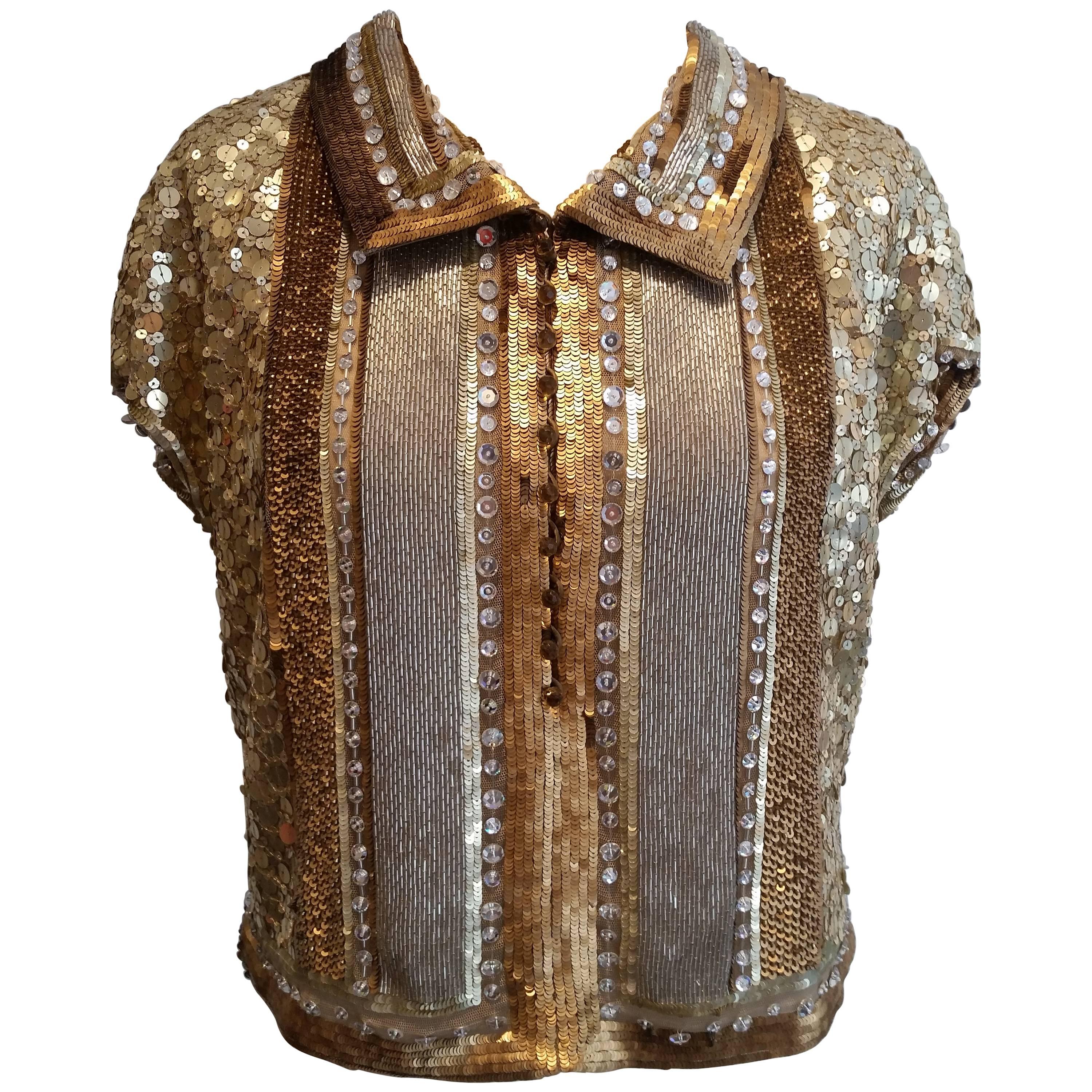 Valentino Gold, Silver & Bronze Sequinned Top For Sale