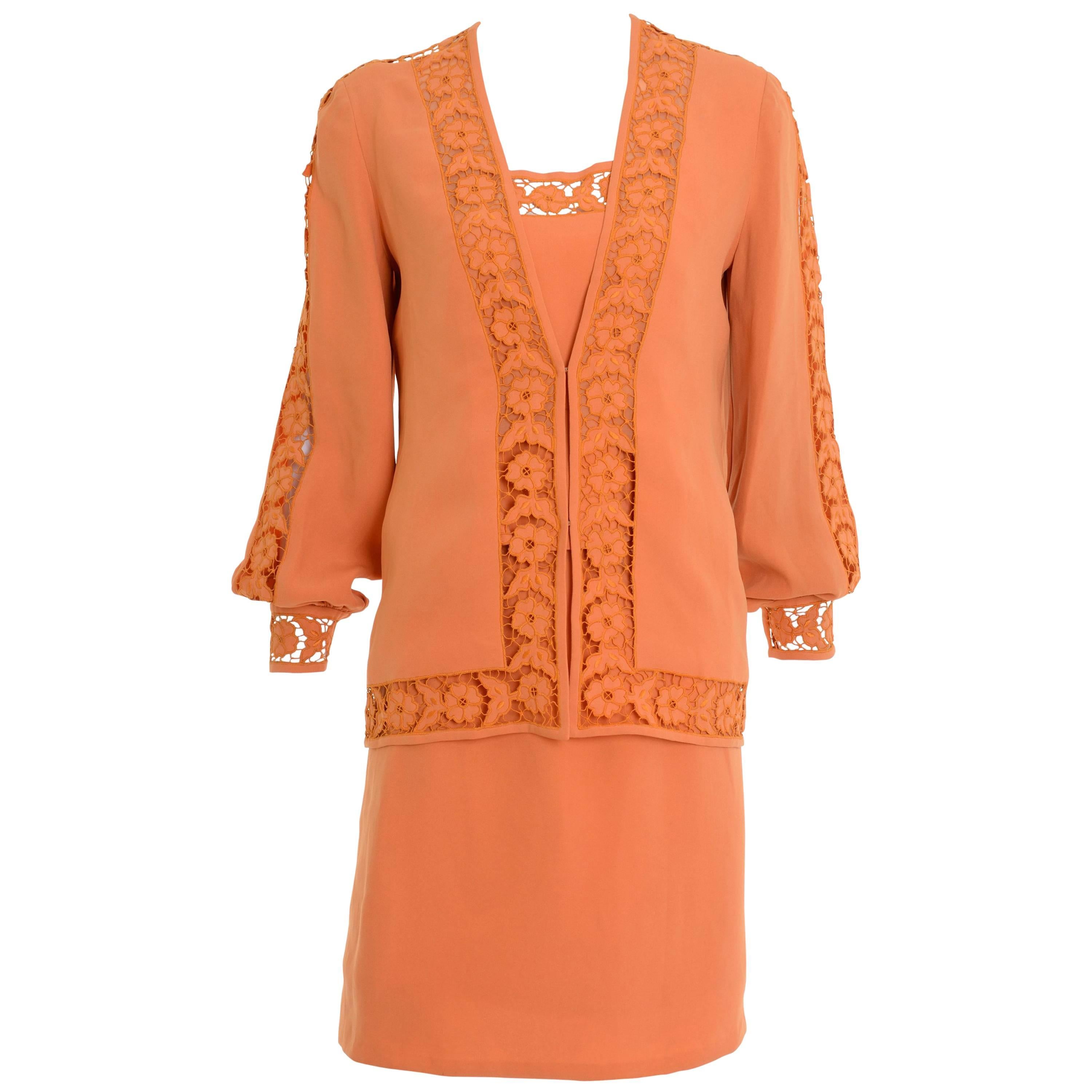 1970s LANCETTI Orange Skirt Suit with Top  For Sale