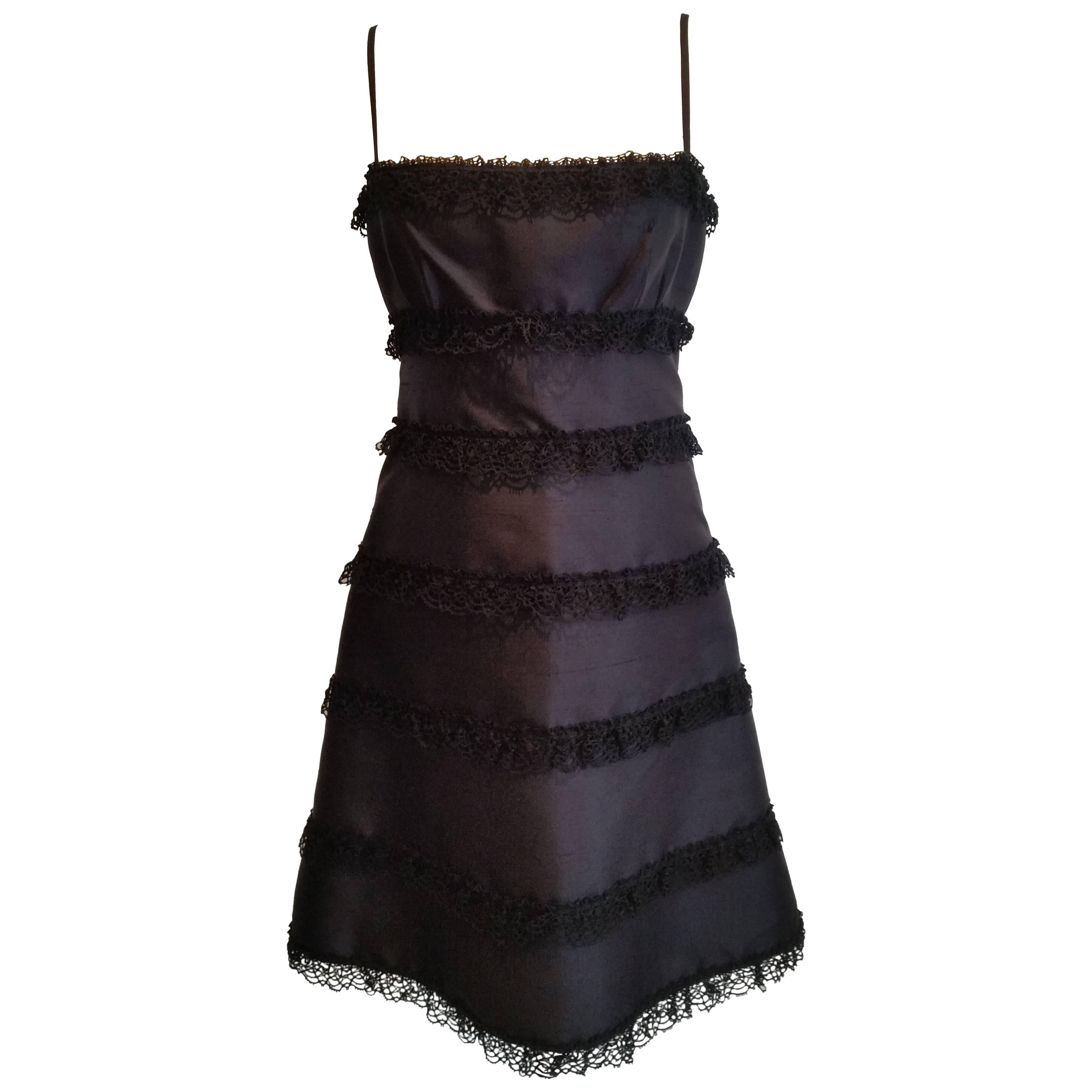 Valentino Black Lace and Silk A Line Dress