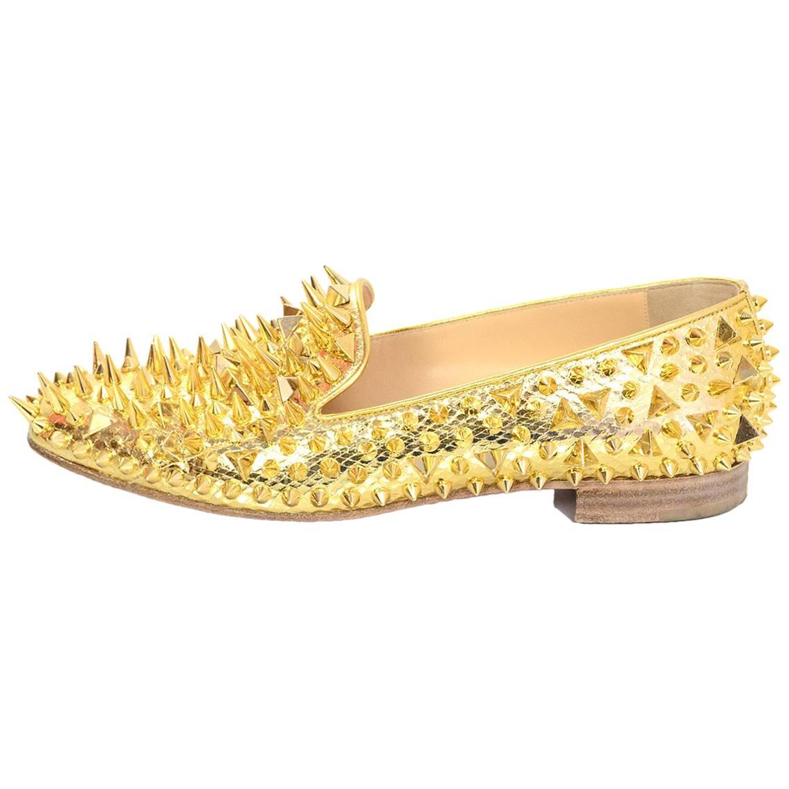 Christian Louboutin Gold Spiked Loafers Sz 38.5