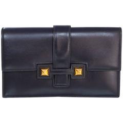 Hermes Vintage Navy Blue Box Leather Medor Clutch Bag