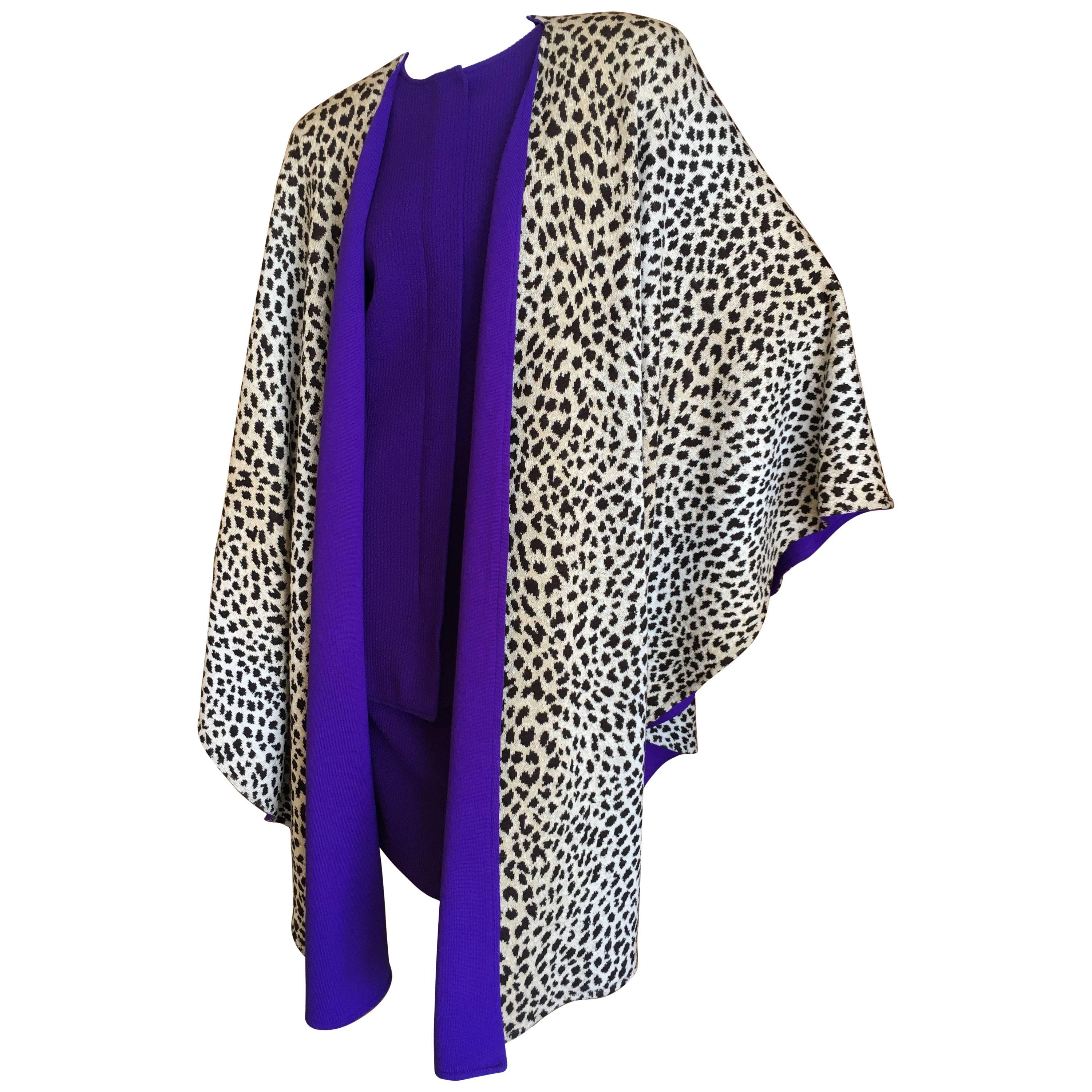 Valentino Vintage 1980's Purple Three Piece Suit with Leopard Trim For Sale