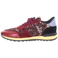 Valentino Burgundy Suede and Lace Rockrunner Sneakers Sz 38.5 For Sale ...