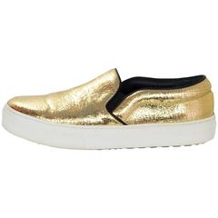 Celine Distressed Gold Leather Slip-On Sneakers Sz 38.5 rt. $810