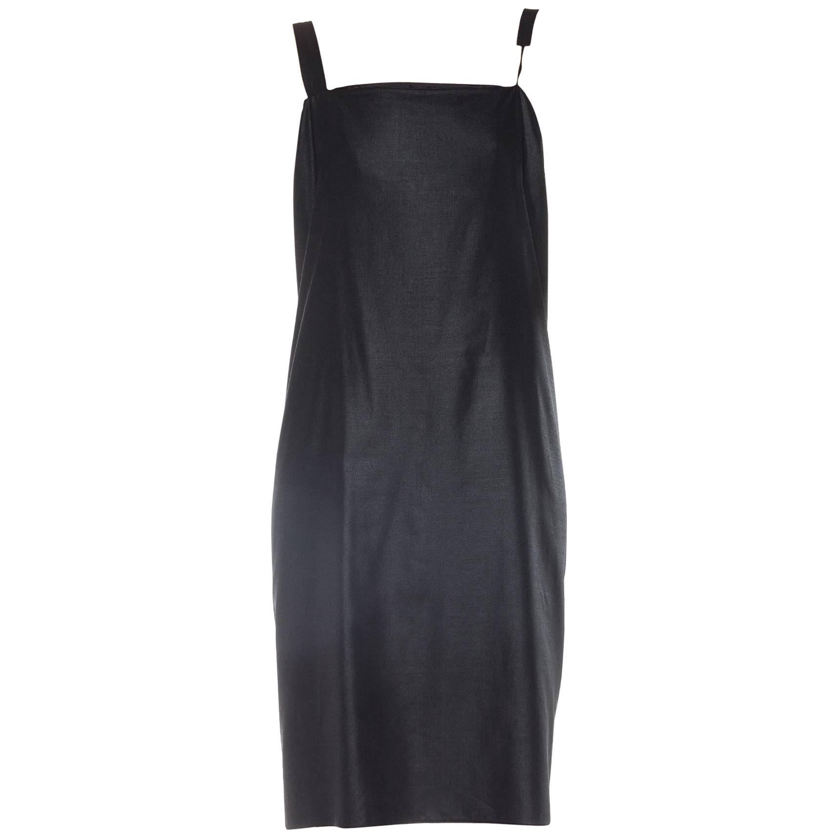 2000S JILL SANDER Robe de cocktail asymétrique en coton métallisé noir XXS