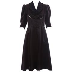 Comme Des Garcons Navy Black Wool Silk Satin Embroidered Dress, Fall 2006 5