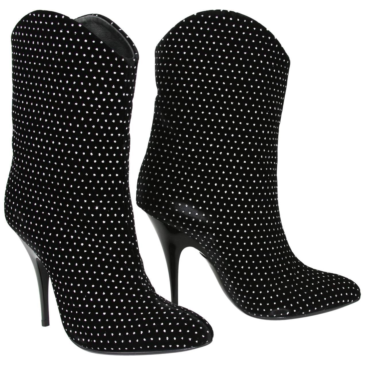 New GIUSEPPE ZANOTTI Fully Crystal Embellished Velvet Black Boots It 36 - US 6