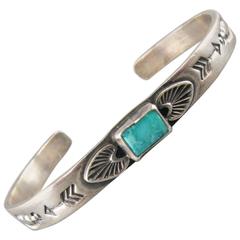 ALBERT JAKE Bracelet Sterling Silver Jewelry  Western Engraved Turquoise Cuff