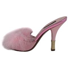 Louis Vuitton Pink Satin And Feather Mules (sz 7.5) 