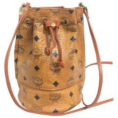 Vintage MCM brown monogram small hobo bucket bag. mini purse. West Germany made