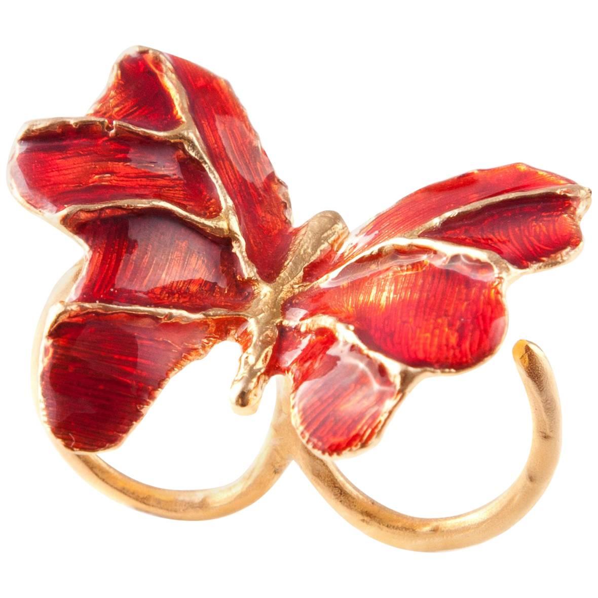 Giulia Barela Red Butterfly Ring For Sale
