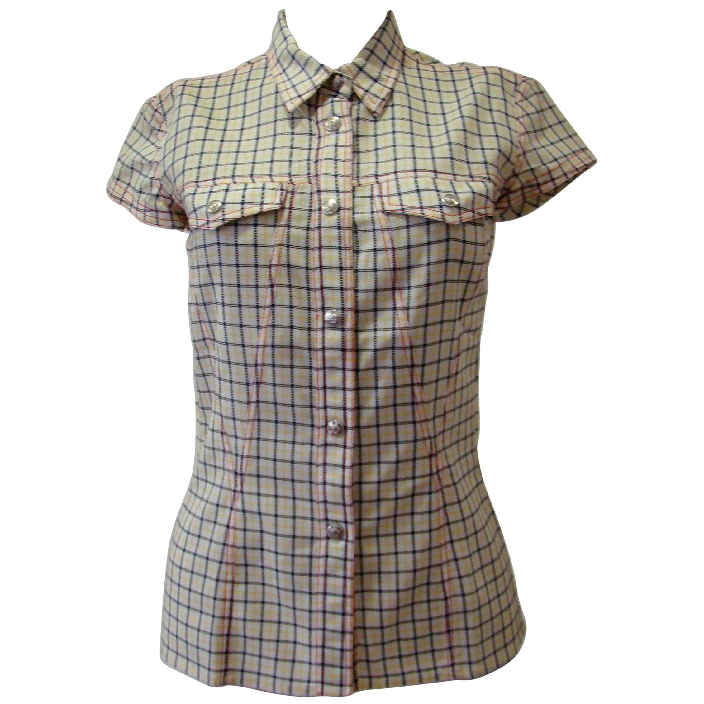 Gianni Versace Couture Checked Shirt Top For Sale