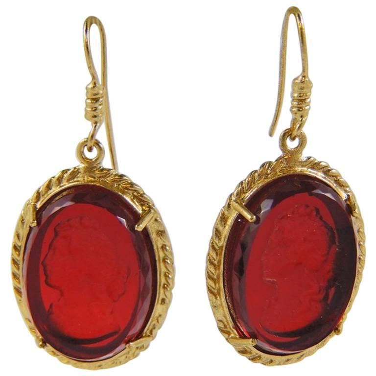 bronze and red engraved Murano glass earrings by Patrizia Daliana