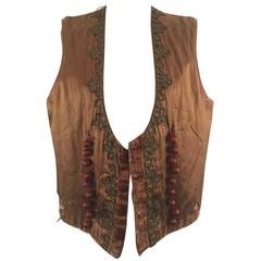 Antique 1900 Man’s Theatrical Waistcoat Bronze Silk Duchess Satin, Embellishments 