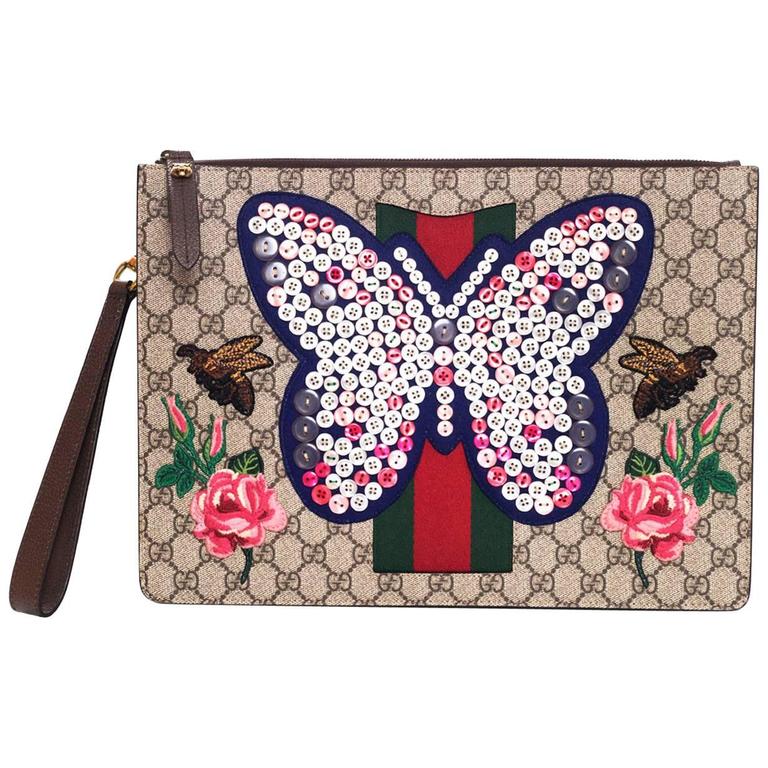 Gucci Supreme GG Monogram Butterfly Clutch/Wristlet Bag For Sale at 1stdibs