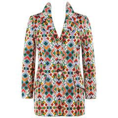 BEENE BAZAAR by GEOFFREY BEENE c.1970's Multicolor Geometric Print Blazer Jacket