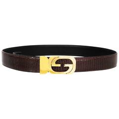 Gucci Brown Lizard GG Logo Buckle Belt EU sz 90/US sz 36 12