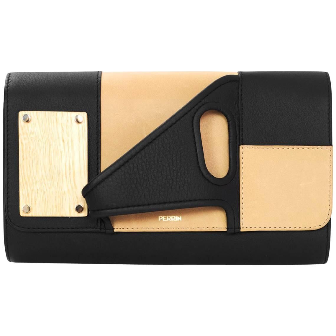 Perrin Black, Sand & Wood Colorblock L'asymetrique Glove Clutch Bag