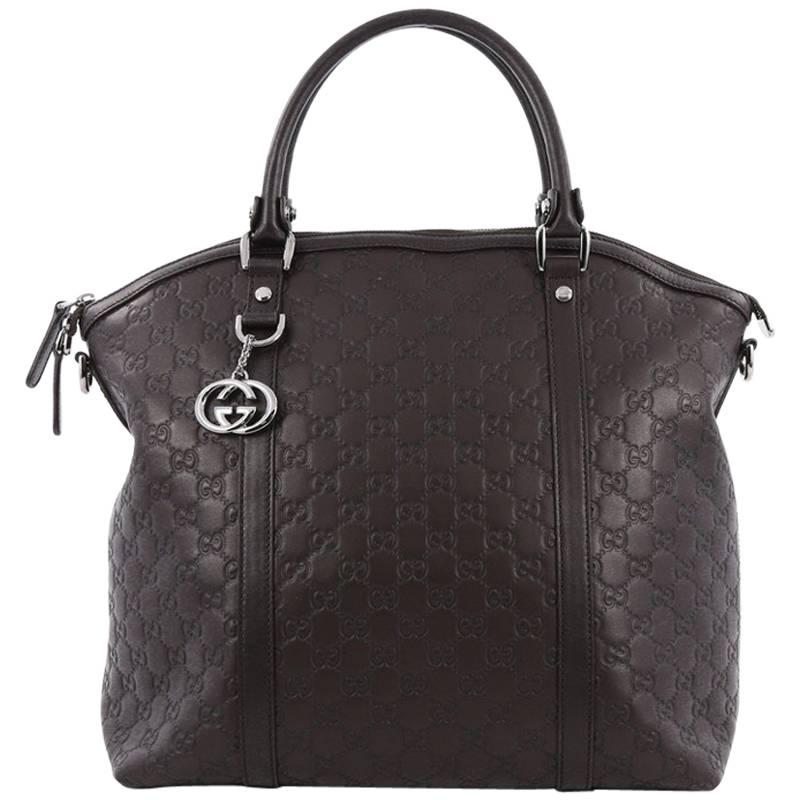 Gucci GG Charm Convertible Dome Satchel Guccissima Leather Large