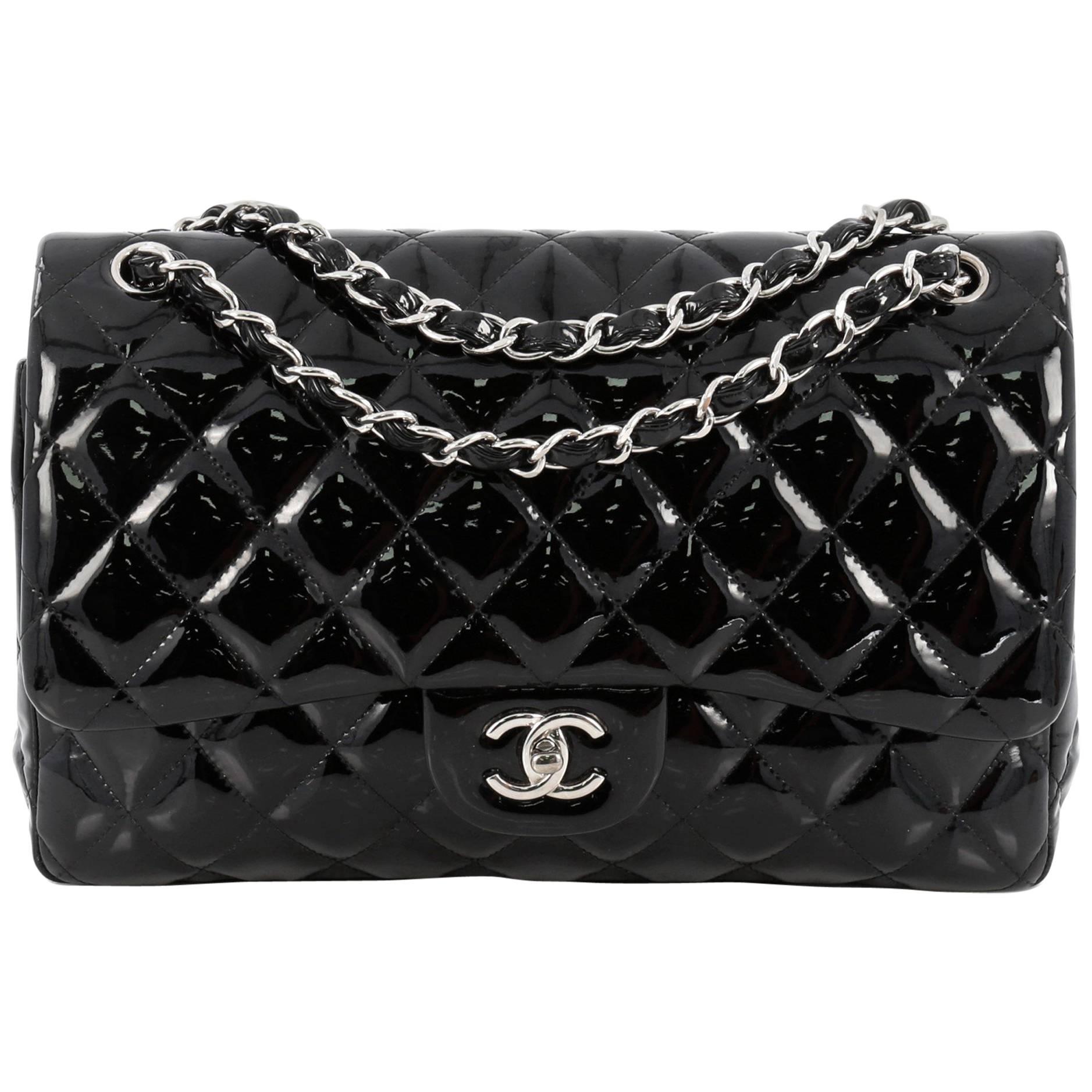 Chanel Classic Double Flap Bag Quilted Patent Jumbo