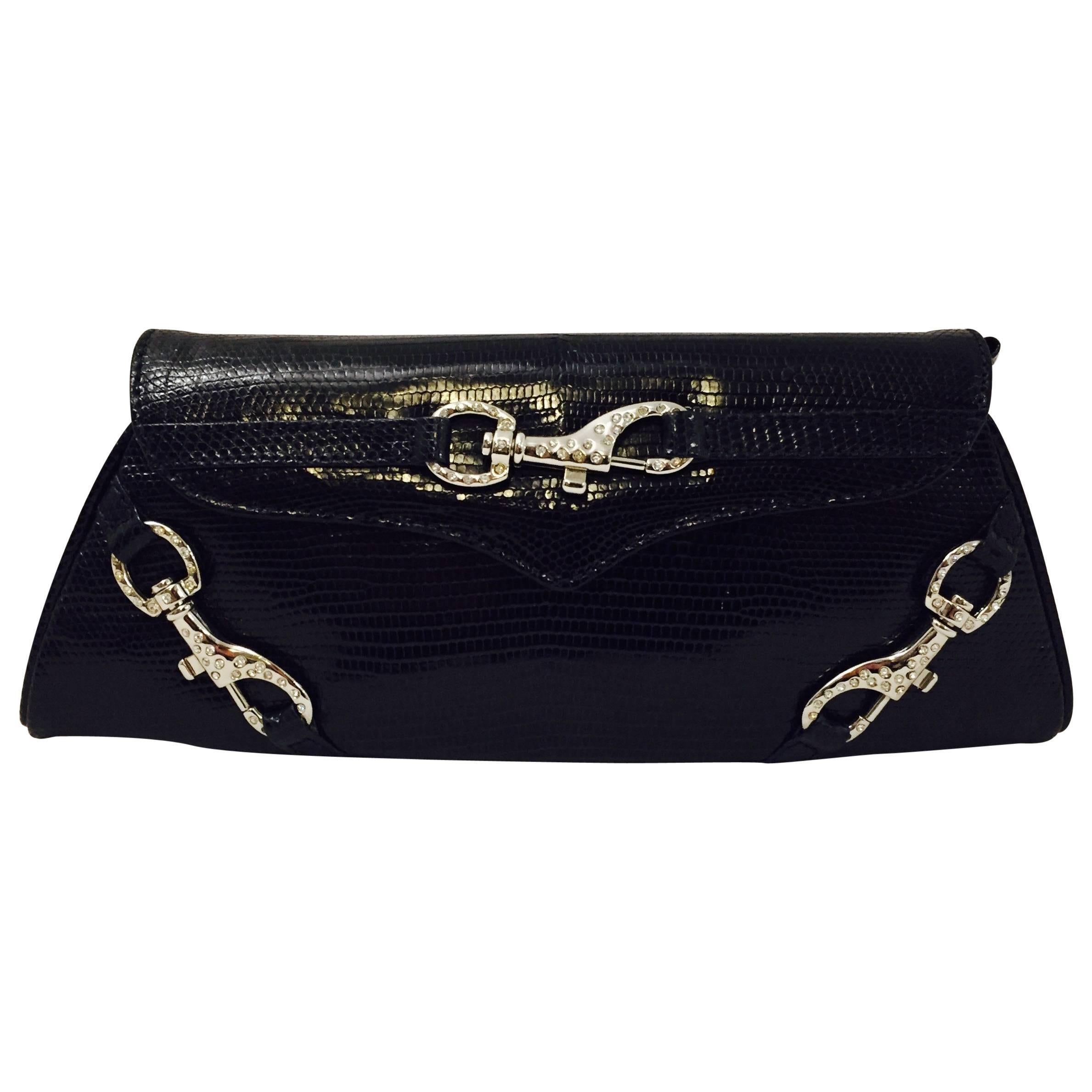 Luscious Lana Marks Blue Reptile Clutch Bag with 2 Optional Shoulder Straps
