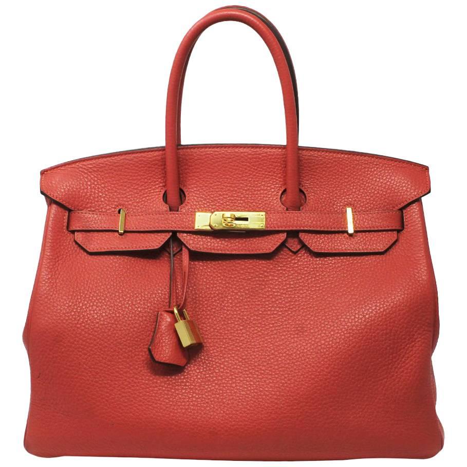 Hermes Birkin 35 Rose Jaipur Togo Leather Handbag Purse in Dust Bag