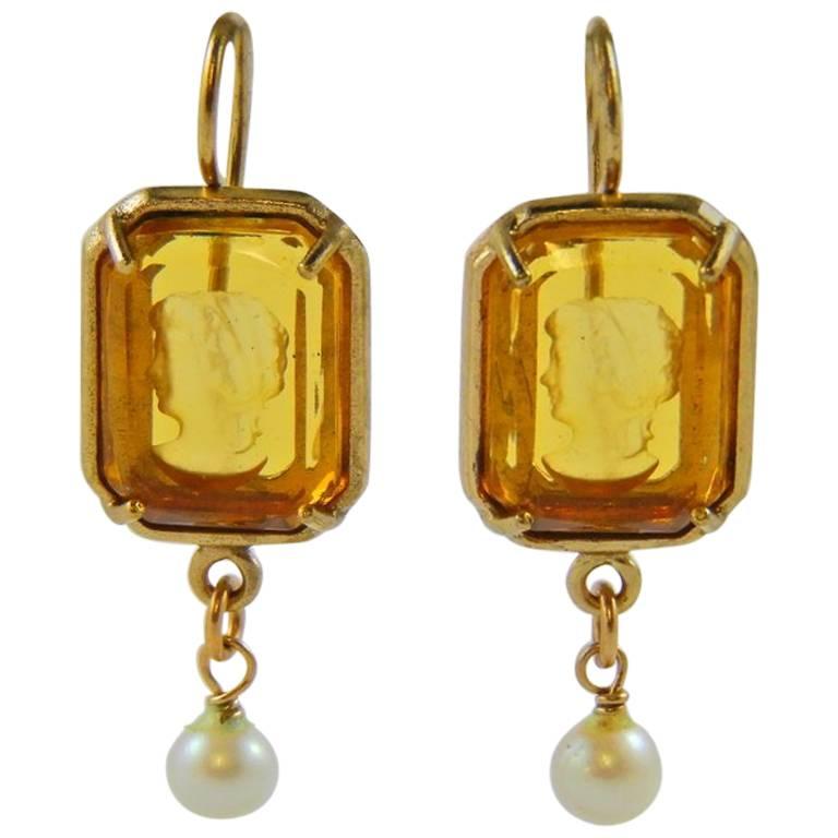 bronze and light brown engraved Murano glass earrings by Patrizia Daliana