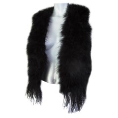 Used Black Fringed Marabou Ostrich Feathers Sleeveless Vest