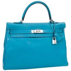 HERMES Kelly II 35 Bag in Izmir Blue Swift Calfskin Leather with Shoulder Strap 4