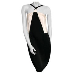 CHANEL Cocktail Dress Size 42FR in Bicolor White and Black Satin 