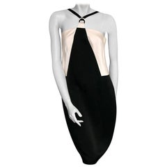 CHANEL Cocktail Dress Size 42FR in Bicolor White and Black Satin