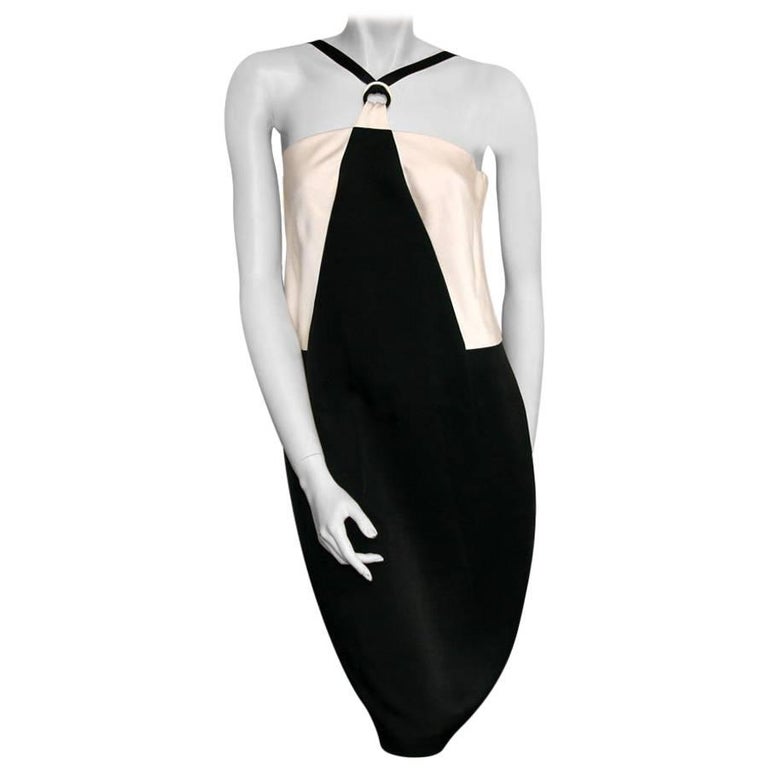 CHANEL Cocktail Dress Size 42FR in Bicolor White and Black Satin at 1stDibs