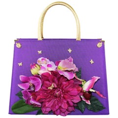Carlo Zini Contemporary Women's Floral Textile Bag with Gold Accents
