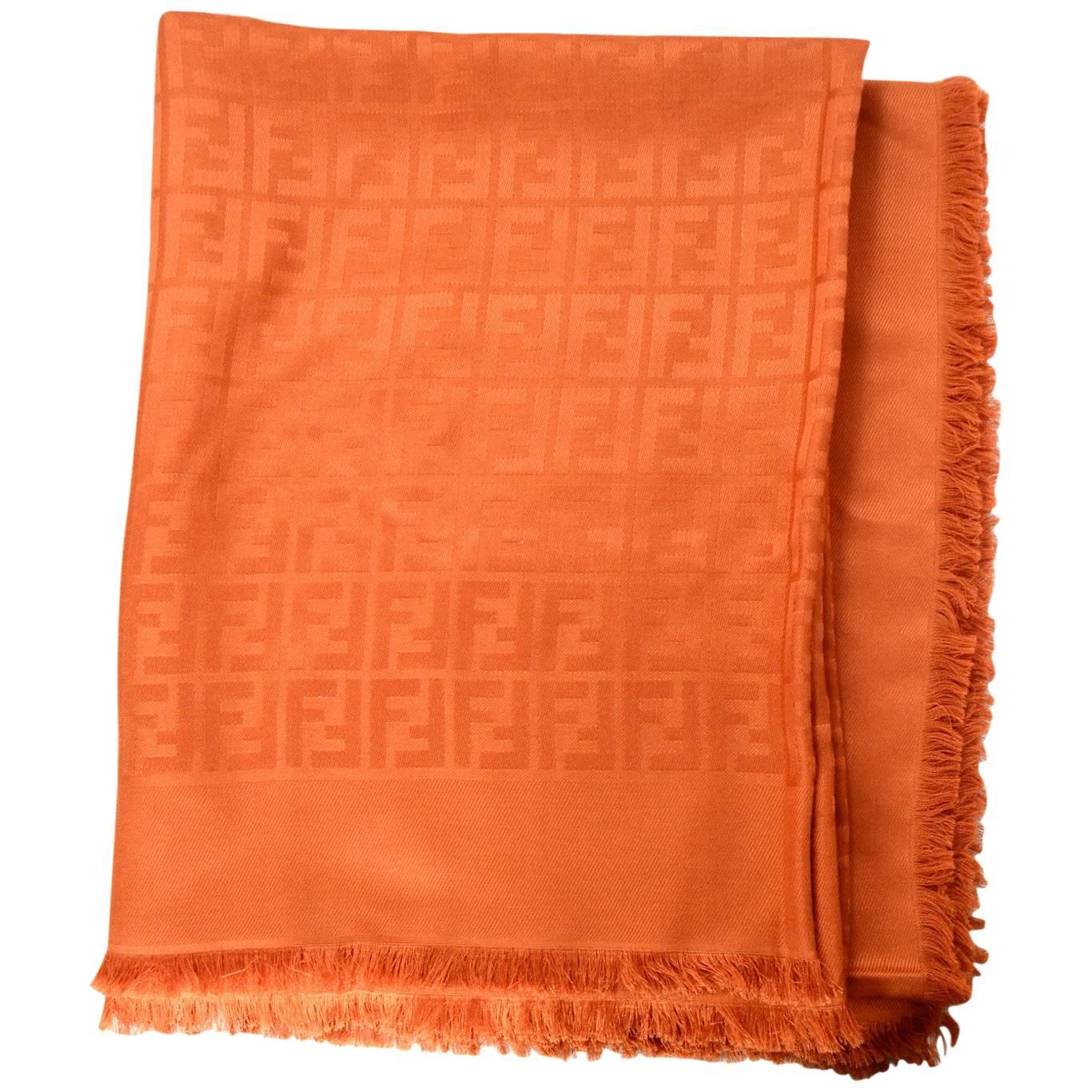 Fendi Casa Orange Zucca Monogram Throw Shawl NWT rt. $995