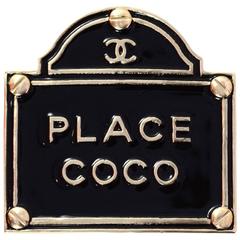 Chanel Black Enamel Place Coco Brooch Pin