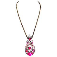 Shourouk Neon Pink/Clear Crystal Leitmotiv Zambia Necklace 1
