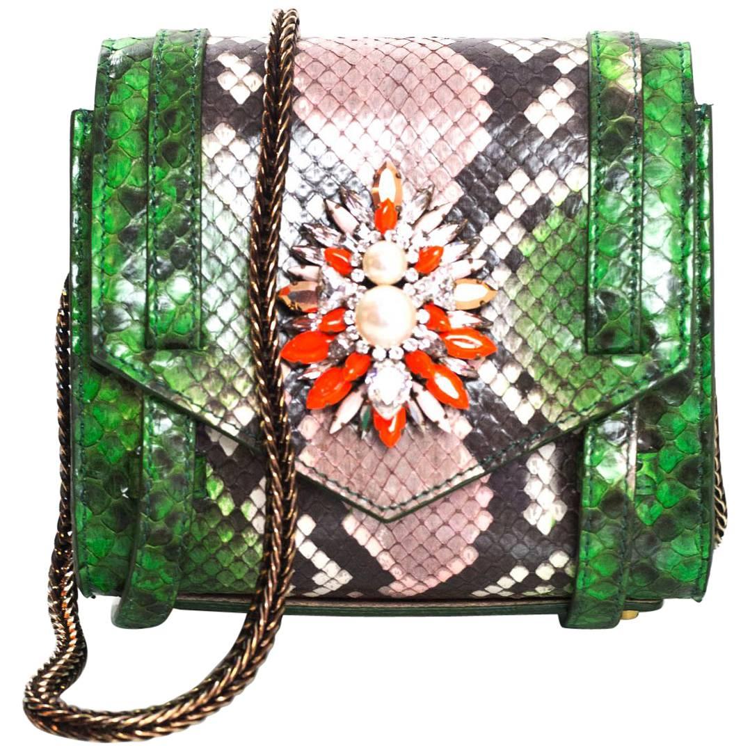 Shourouk Green Python Small Daktari Crossbody Bag with Box