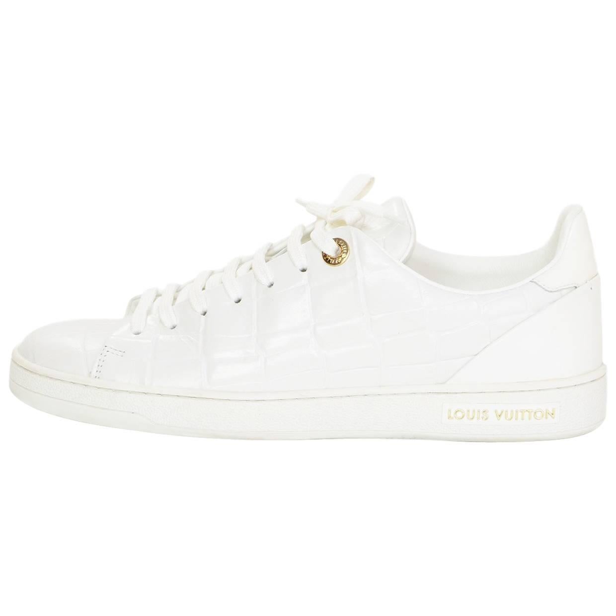 Louis Vuitton White Croc Embossed Leather Frontrow Sneakers Sz 38.5